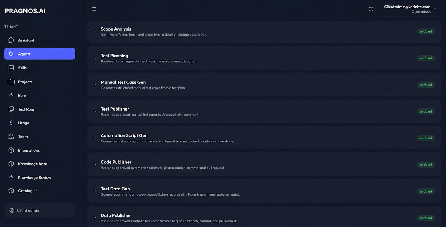 PRAGNOS.AI agents dashboard preview